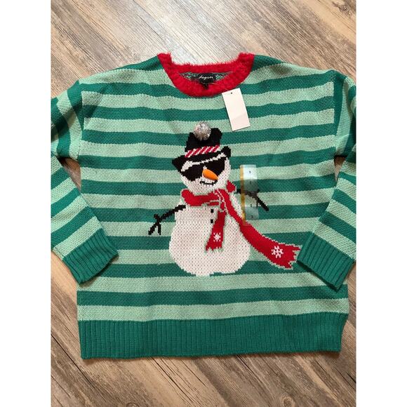 Ugly Christmas Sweater Cool Snowman Green Striped 33 Degrees Women's Small - Picture 4 of 8
